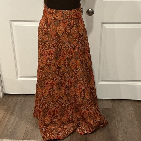 Vintage Brown Orange A-Line Maxi Hook and Eye Zip Shimmer Skirt Size Medium? - Picture 1 of 10